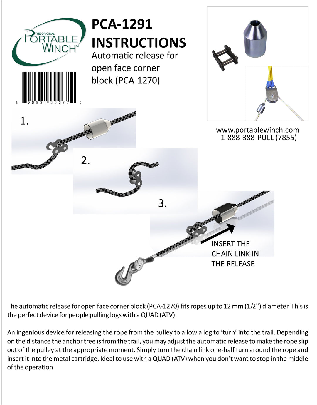PCA-1291 <BR>DÉCLENCHER AUTOMATIQUE POUR POULIE DE RENVOI À FACE OUVERTE